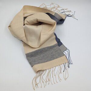 Elyse C. Bec Rare Luxury Silk Stole | Mint with Tag | Champagne & Chicago Blue